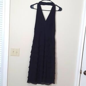 Tadashi Shoji Silk Tiered Halter Soot Dress